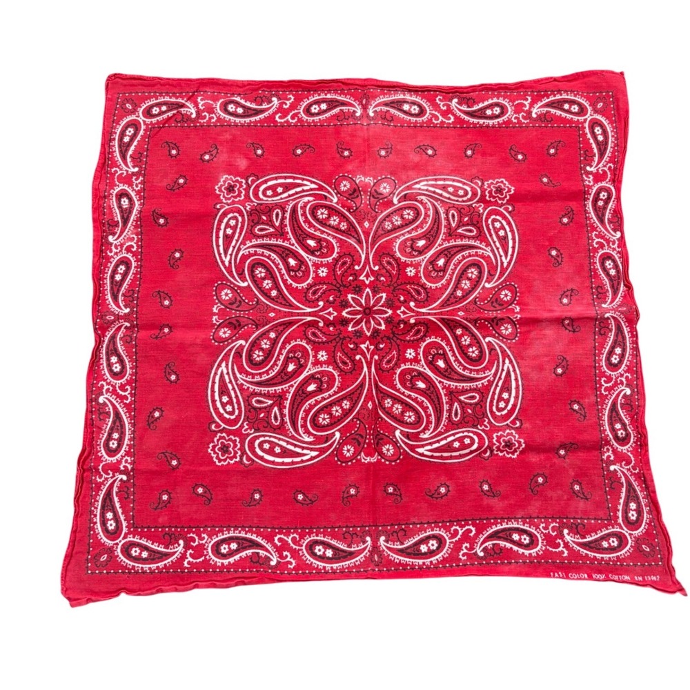 Vintage Red Paisley Bandana 100% Cotton Fast Color Western Scarf 21x21